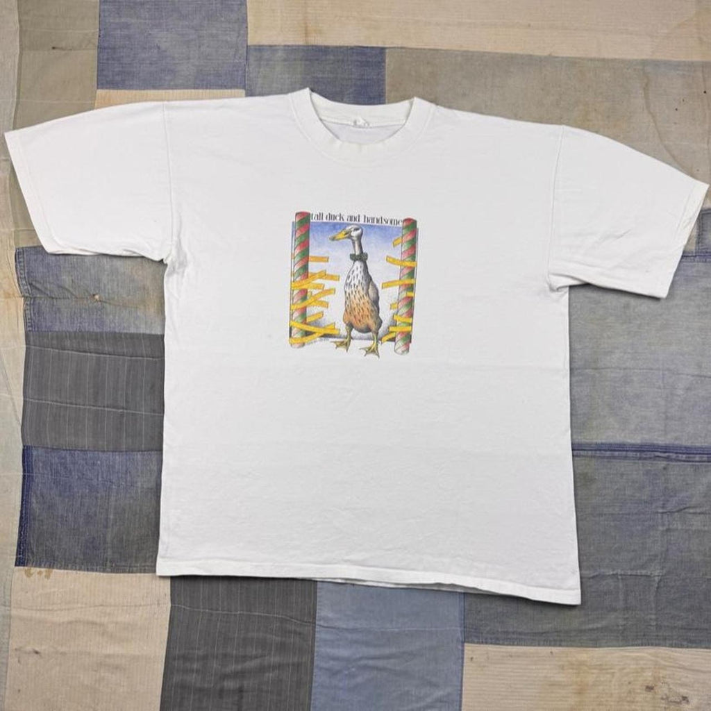 1990s Simon Drew Tall Duck and Handsome White Animal Graphic Tee | XL