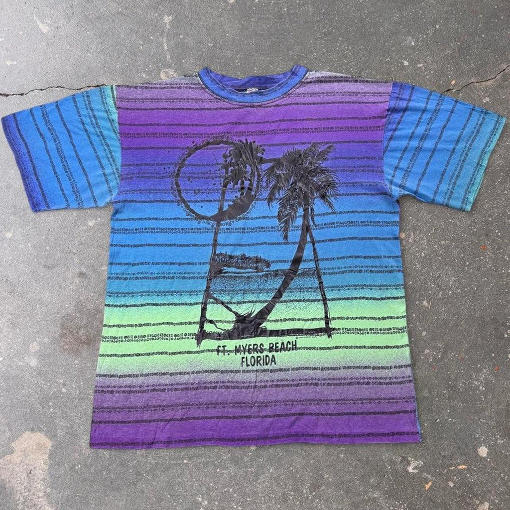 1990s Fort Myers Beach Florida All Over Print Tourist Tee | XL