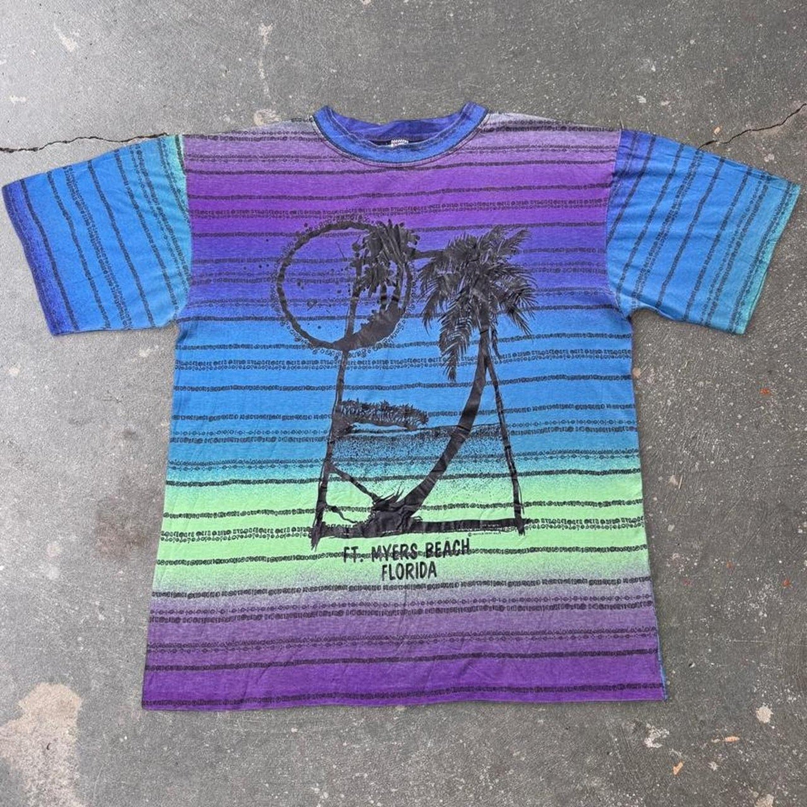 1990s Fort Myers Beach Florida All Over Print Tourist Tee | XL