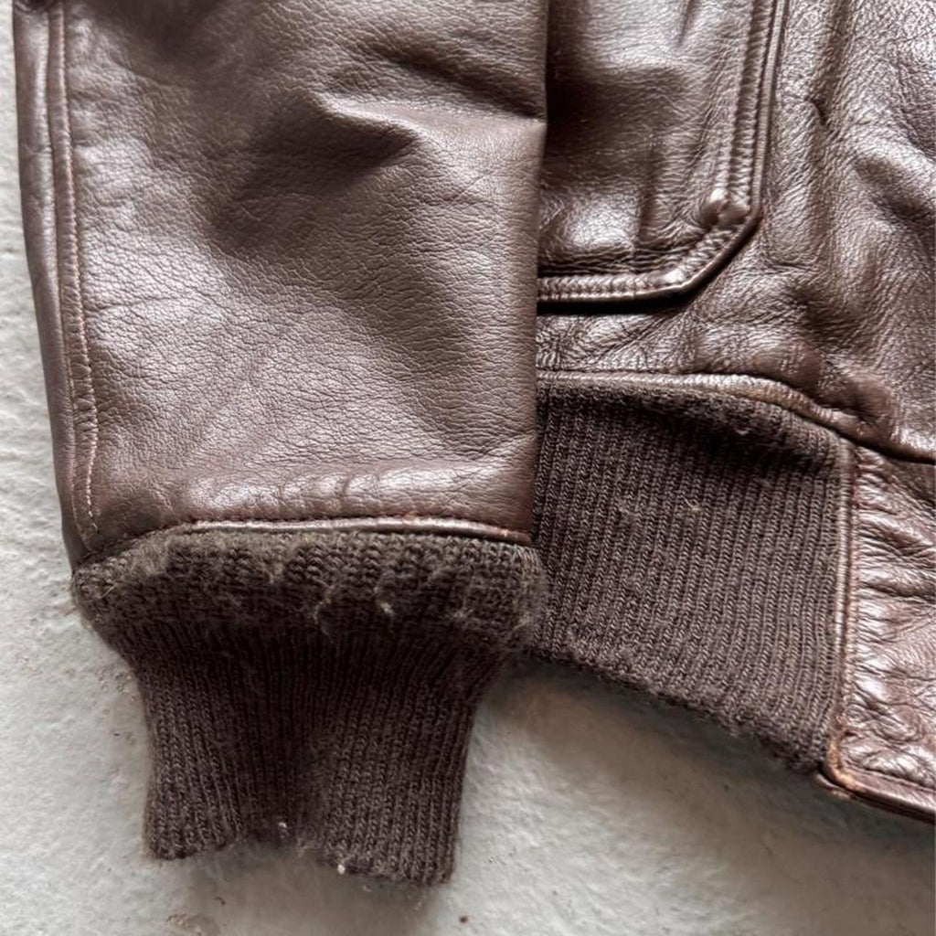 1970s–80s USN G-1 Brown Leather Flight Jacket Mouton Collar Serval Zipper