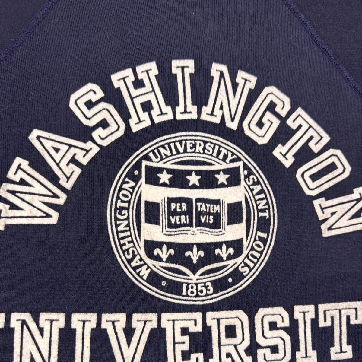 1960s Washington University Cutoff Sweatshirt Navy Flocked Print Collegiate | M