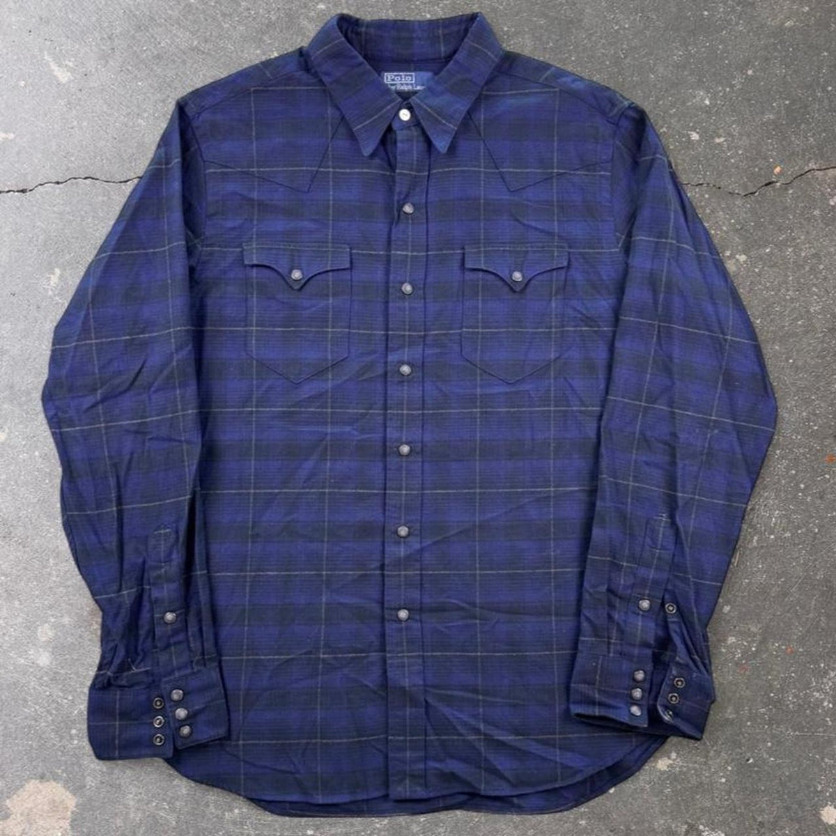 1990s Polo Ralph Lauren Plaid Western Pearl Snap Shirt | XL