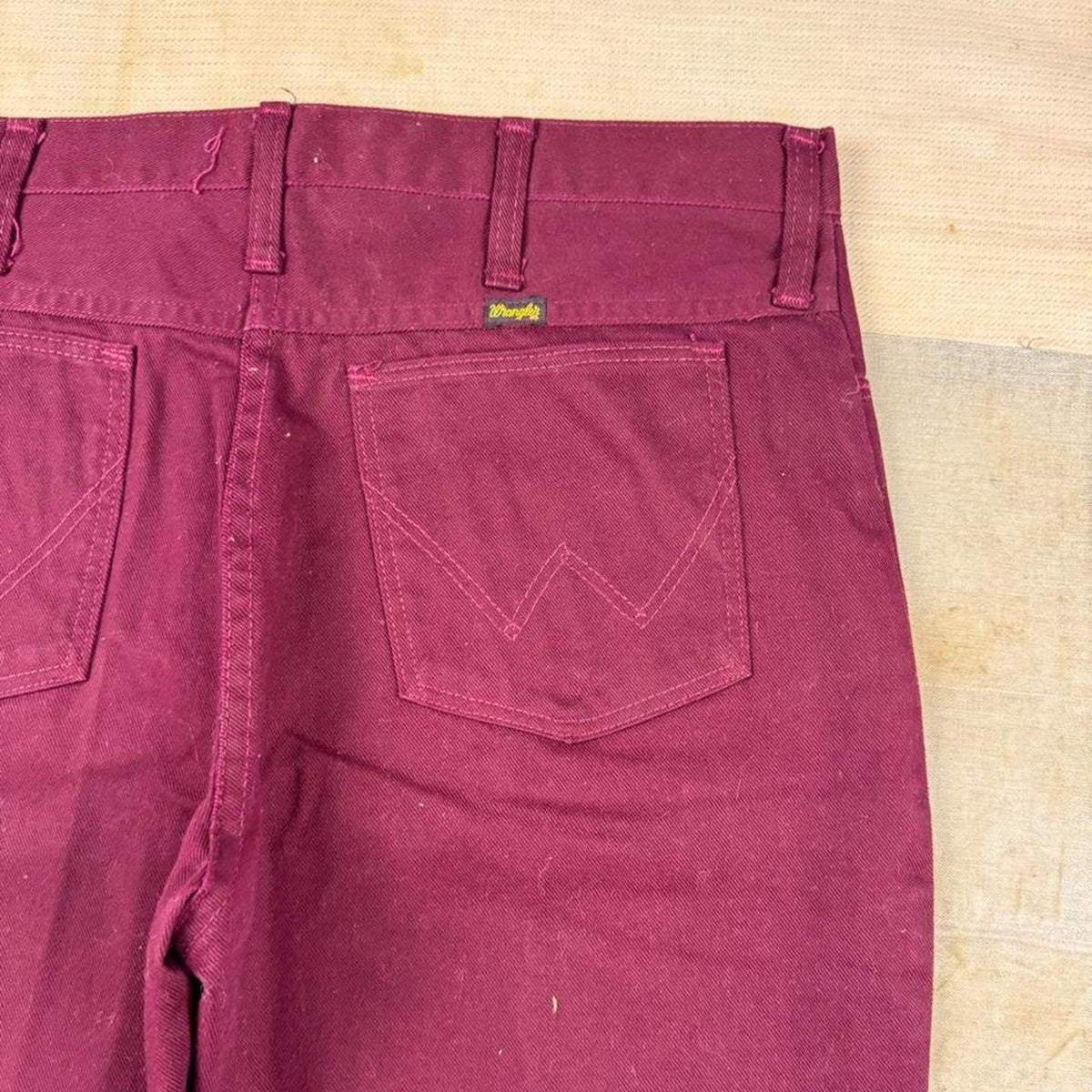 1970s Wrangler Burgundy Talon Zipper Flare Pants | 34 x 28.5