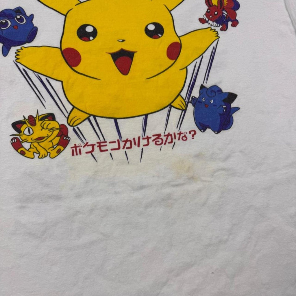 Pokémon Pikachu Japanese Text Double Sided White Graphic Tee | Small Fit