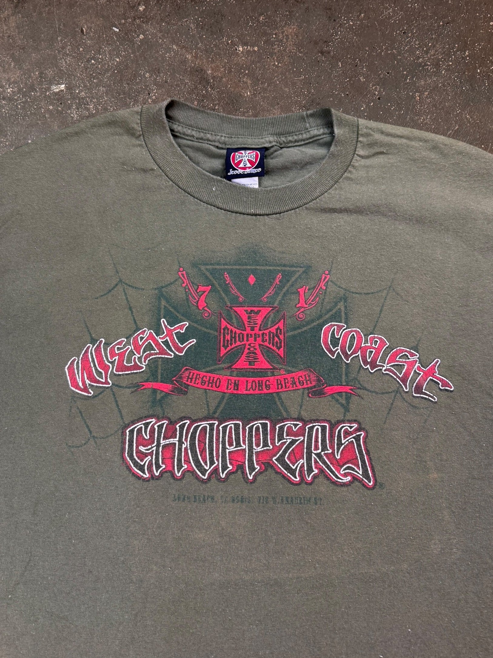 2000s West Coast Choppers Army Green T Shirt | Large