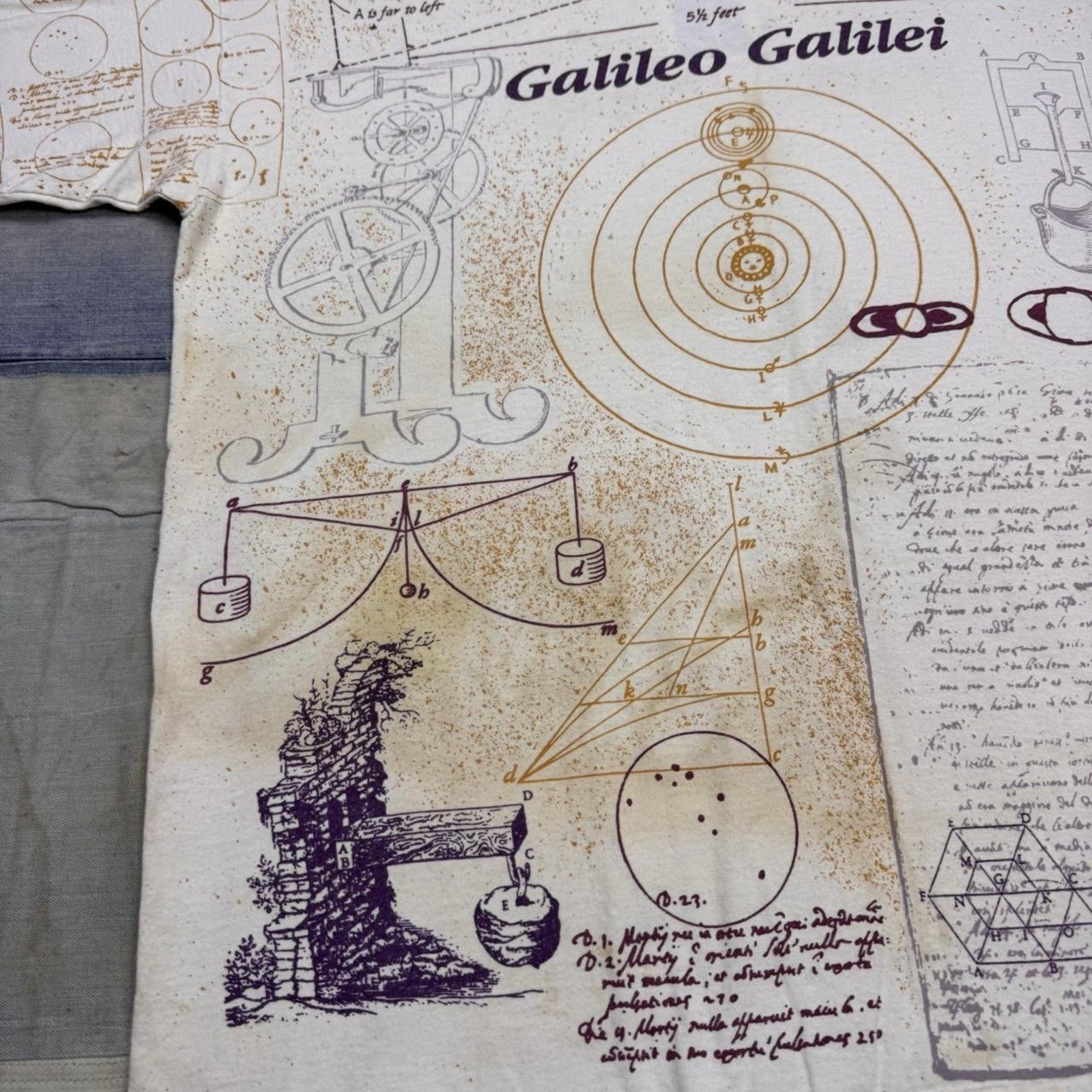 Vintage Galileo Galilei All Over Print Science Astronomy T Shirt Adult XL AOP