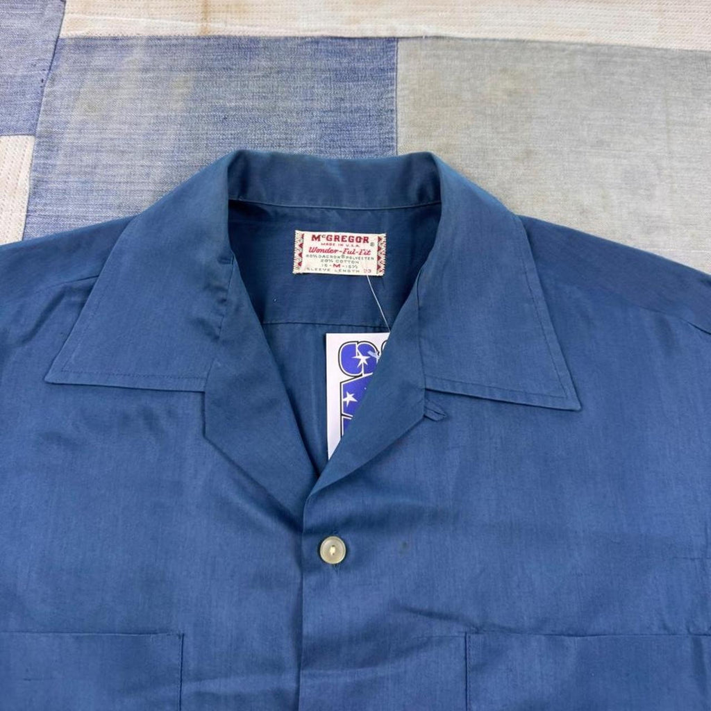1960s McGregor Wonder-Fit Blue Loop Collar Shirt | Medium