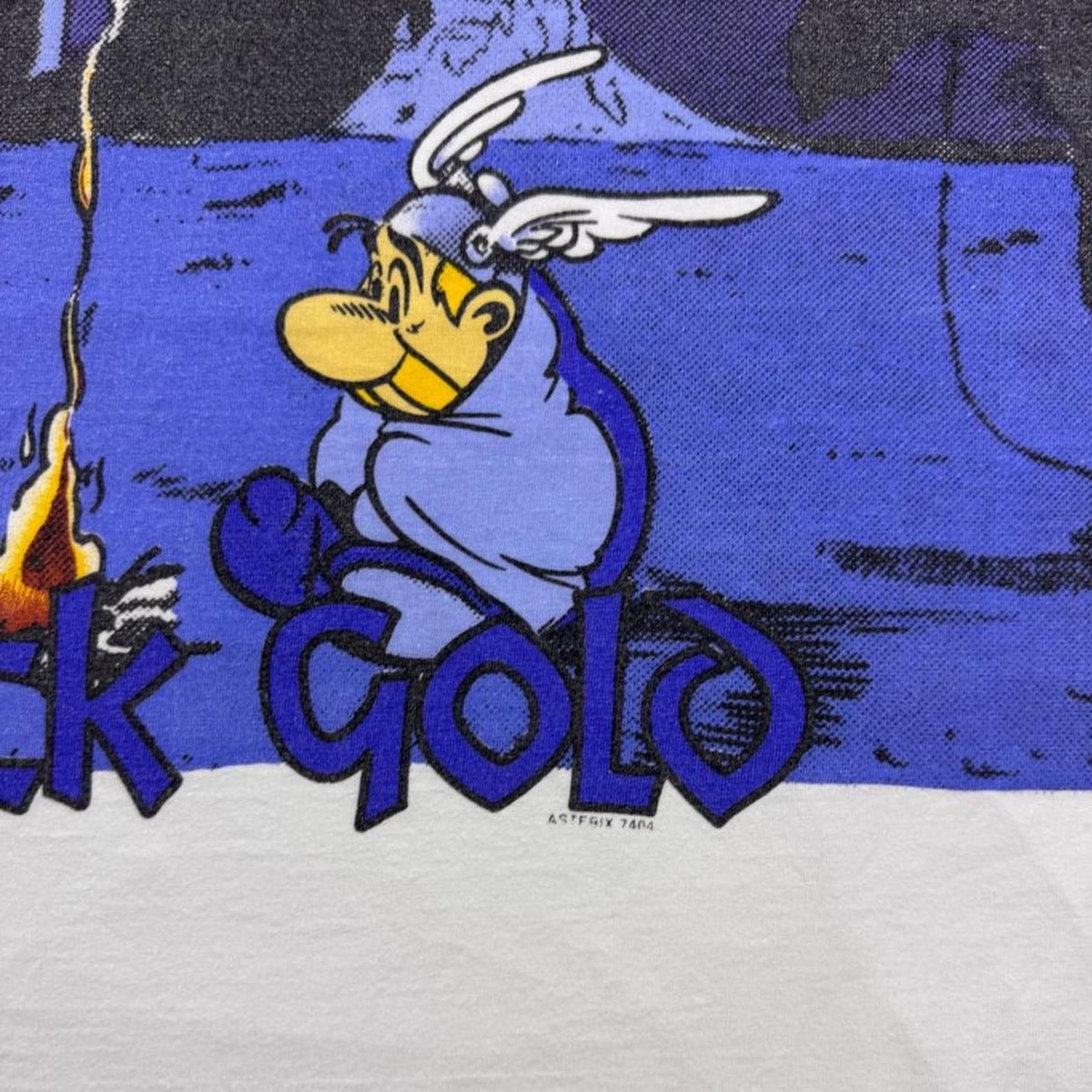1990s Asterix and Obelix Black Gold Double-Sided Cartoon Tee | Large