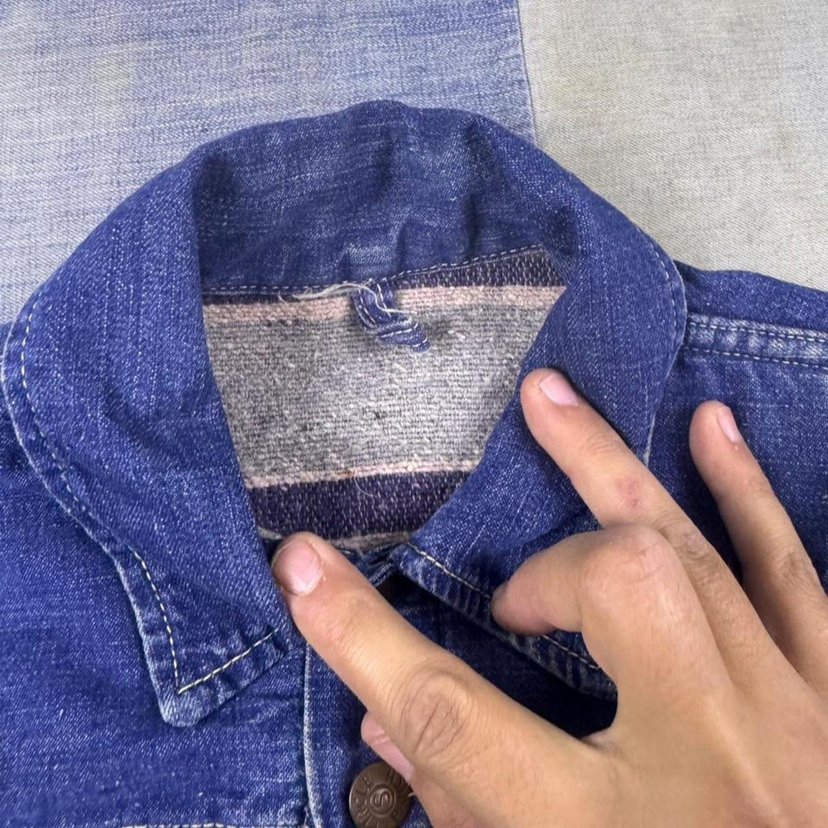 1950s Circle Ranch Blanket Lined Pleated Denim Jacket Riveted Workwear 17.5x21