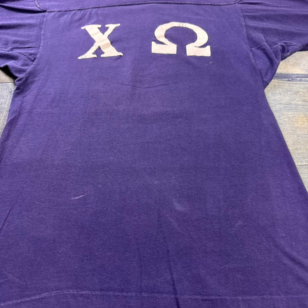 1970s Omega Psi Phi Purple & White Letterman Tee | Medium