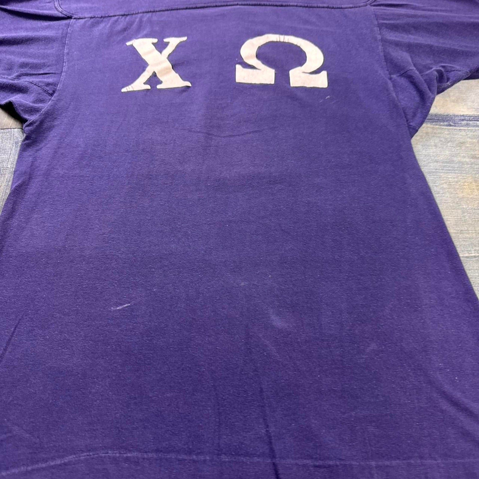 1970s Omega Psi Phi Purple & White Letterman Tee | Medium