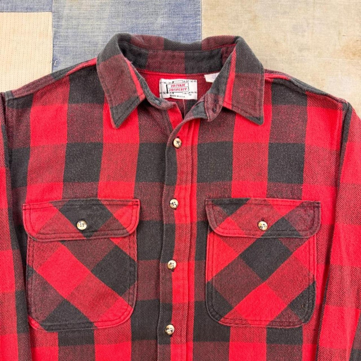 1980s Private Property Buffalo Plaid Flannel Shirt Made in USA | XL