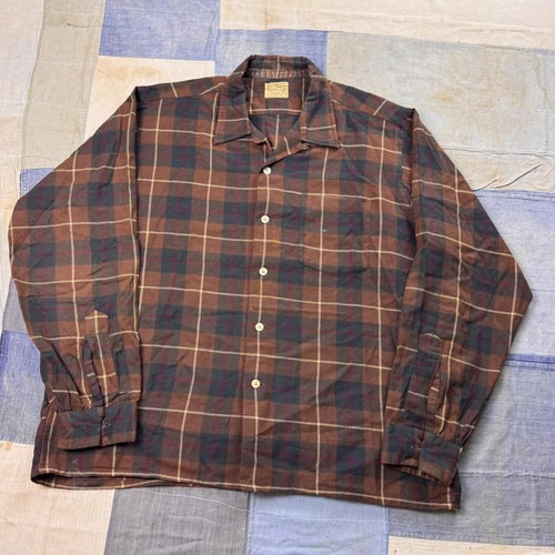 1960s Viyella by Hathaway MacKinnon Hunting Plaid Loop Collar Wool Shirt | XL