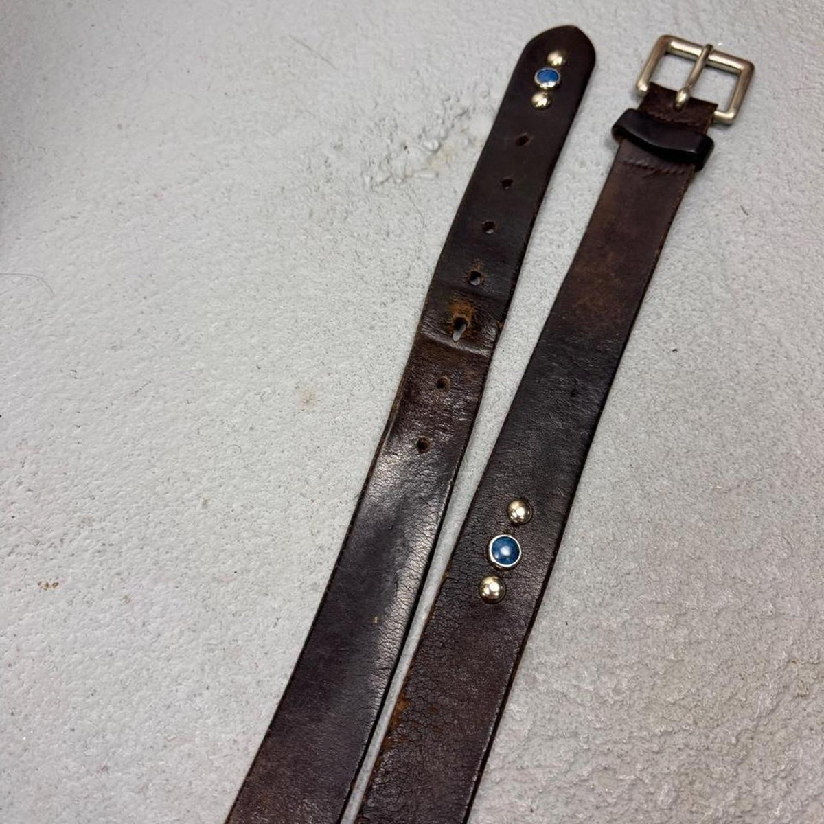1990s JOED Brown Leather Blue Stone Studded Belt | 40”