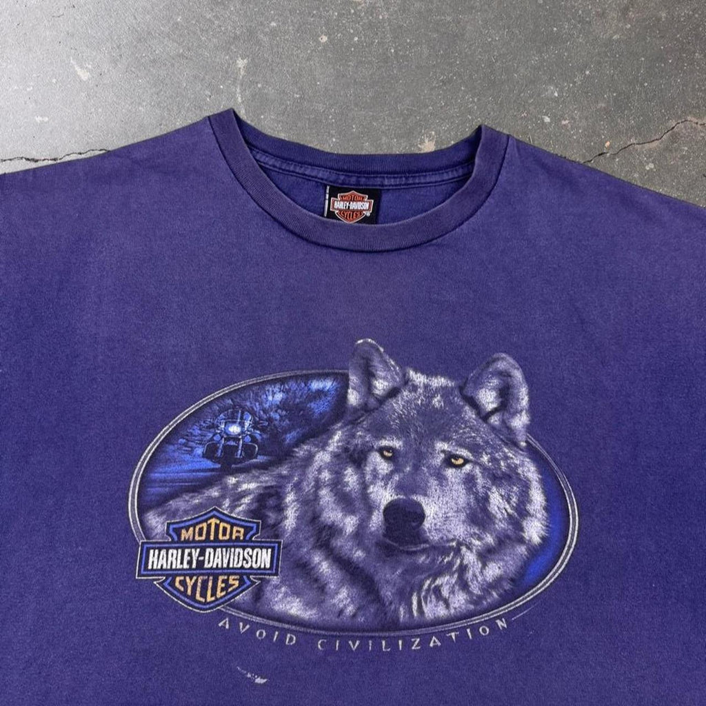 2000s Harley-Davidson Wolf Avoid Civilization Graphic Tee Atlanta Georgia | XL