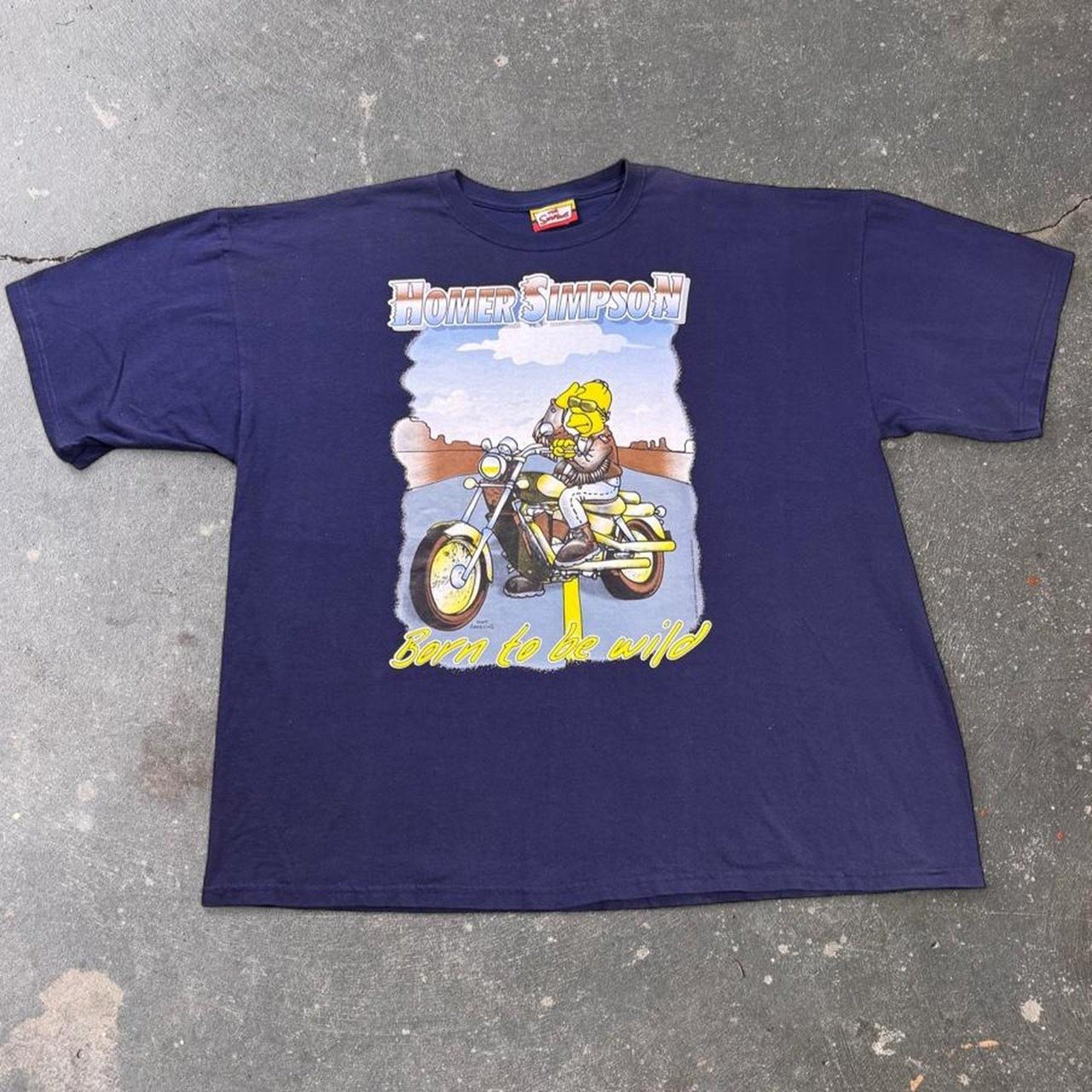 2001 The Simpsons Homer Simpson Born to Be Wild Motorcycle Tee | XXL