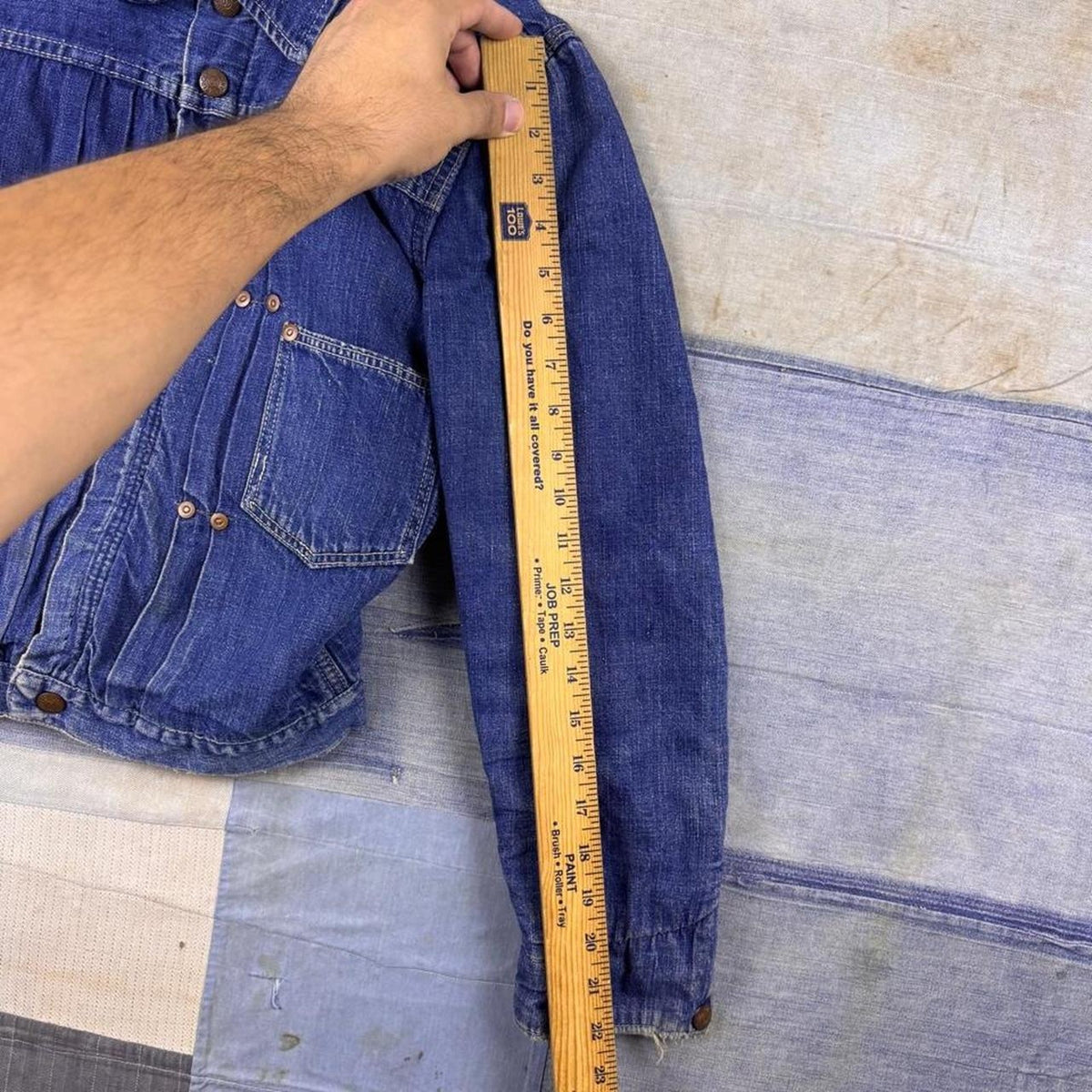 1950s Circle Ranch Blanket Lined Pleated Denim Jacket Riveted Workwear 17.5x21
