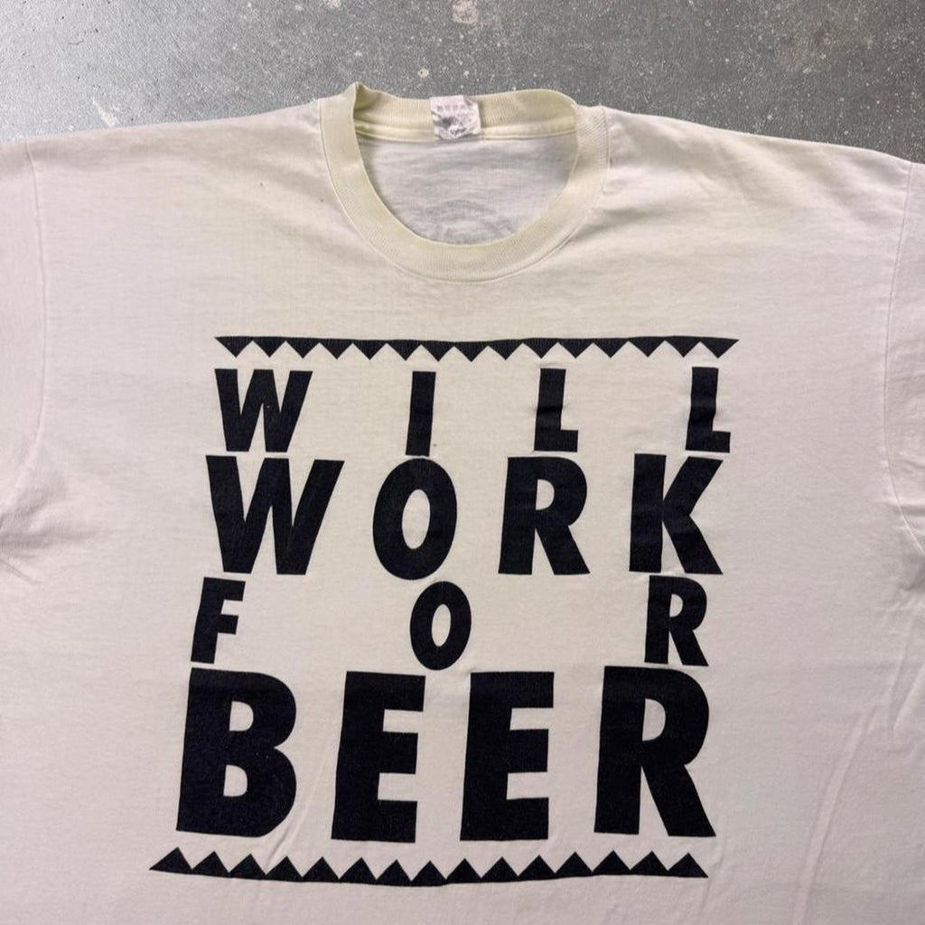 1990s Will Work For Beer Funny Graphic Tee | XL