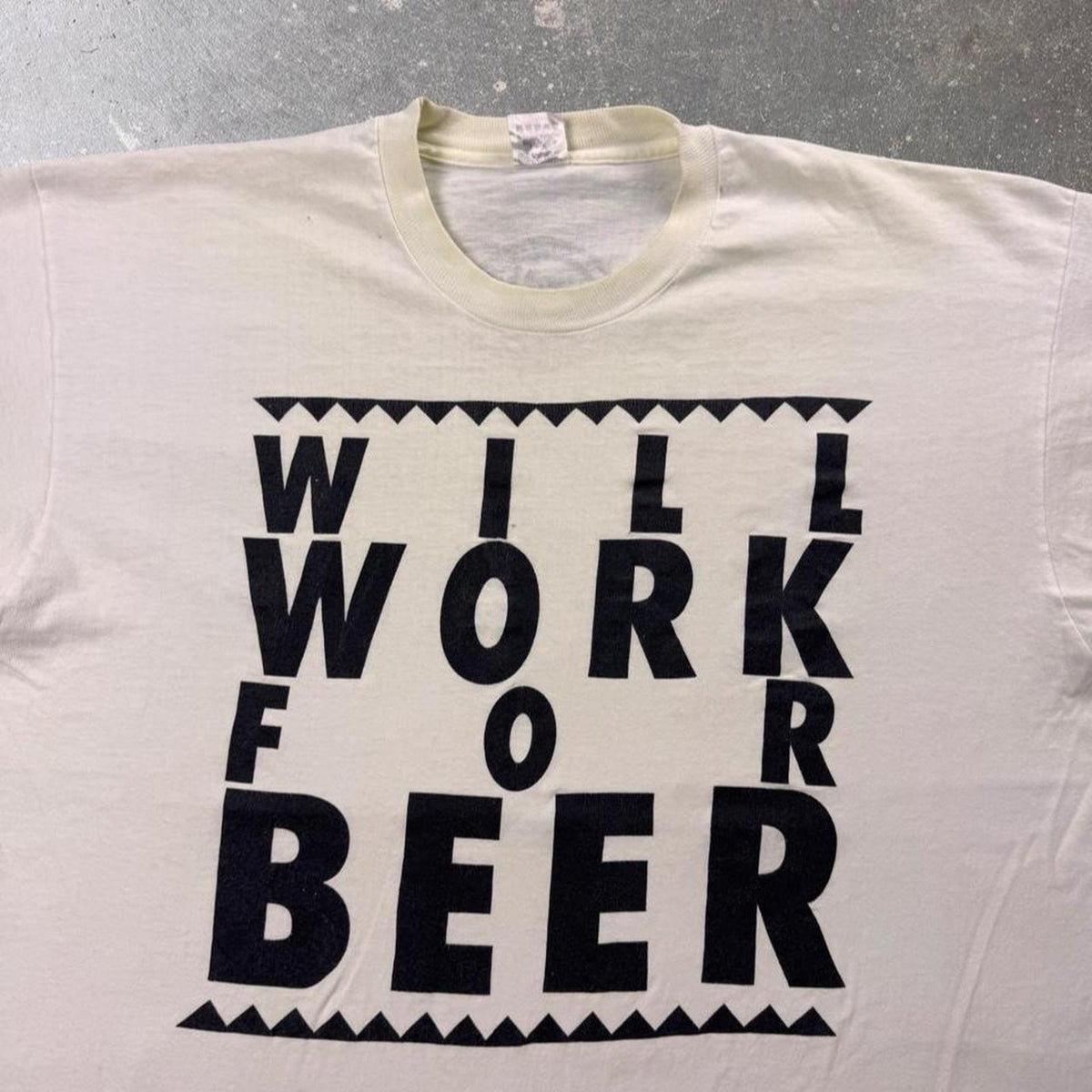 1990s Will Work For Beer Funny Graphic Tee | XL