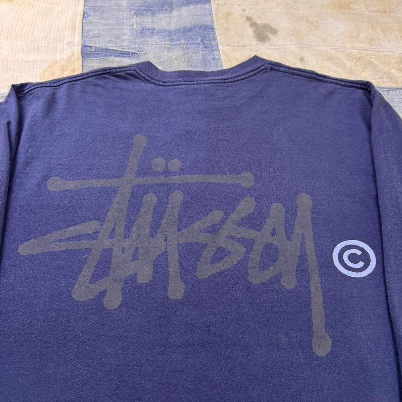 90’s Vintage Stüssy navy blue long sleeve shirt with gray Stüssy logo Size XL