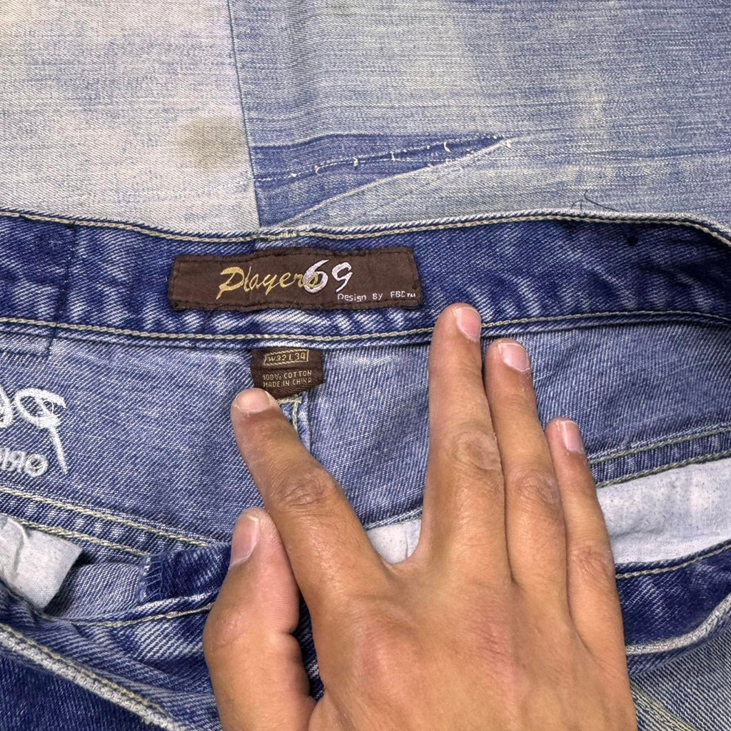 2000s Players69 Embroidered Baggy Denim Jeans | 32x34