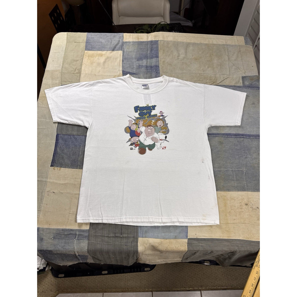 Family Guy Vintage 2000s Video Game Graphic T Shirt White Gildan XL Heavyweight