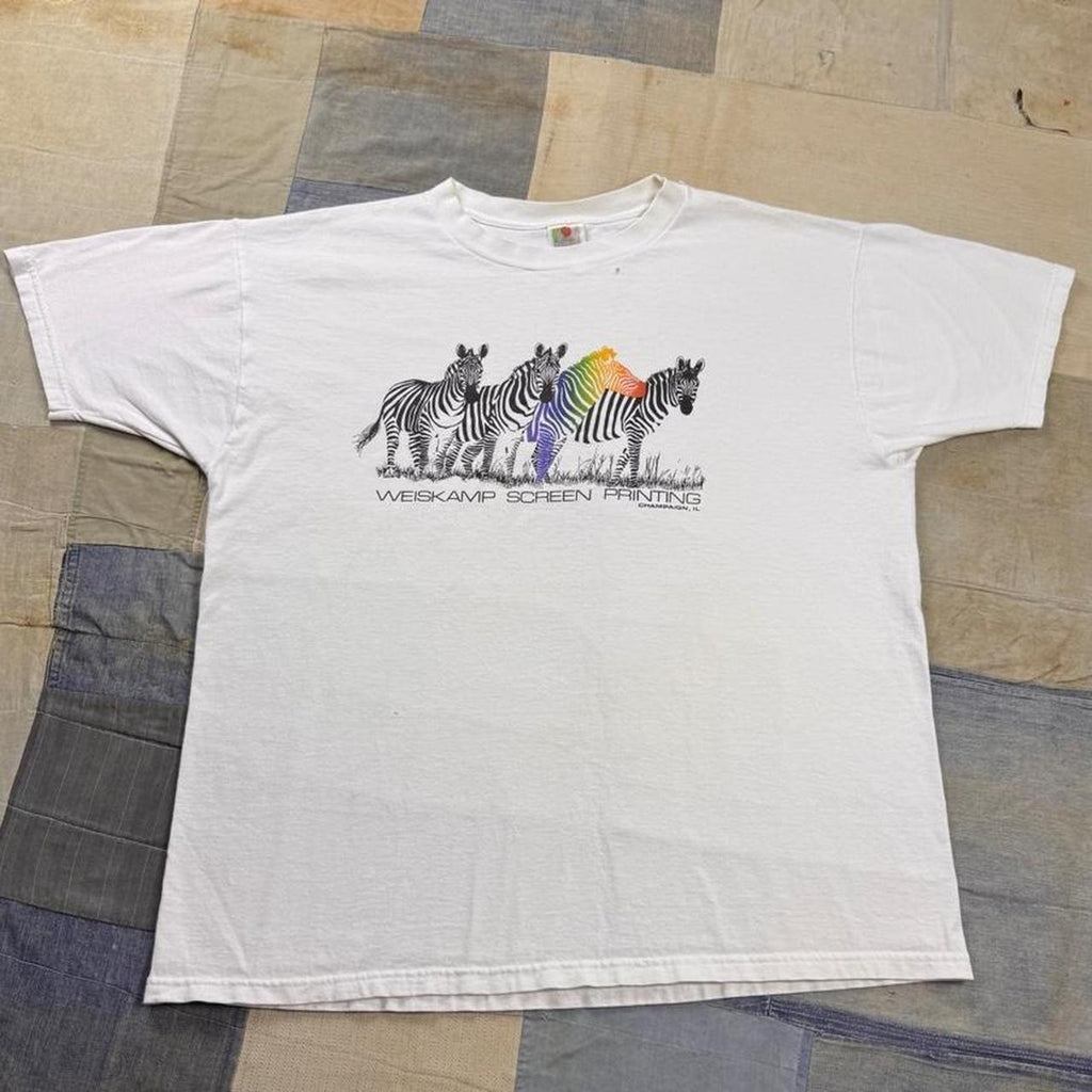 1990s Weiskamp Rainbow Zebra Screen Printing Tee | XL