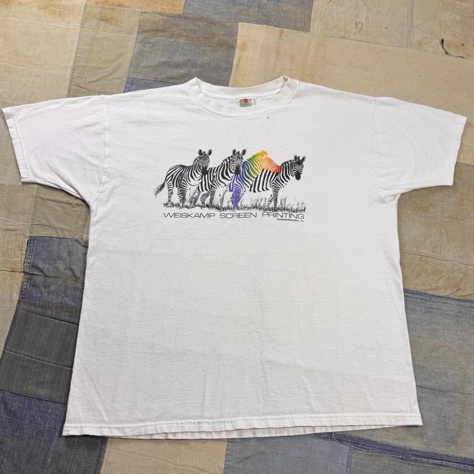 1990s Weiskamp Rainbow Zebra Screen Printing Tee | XL