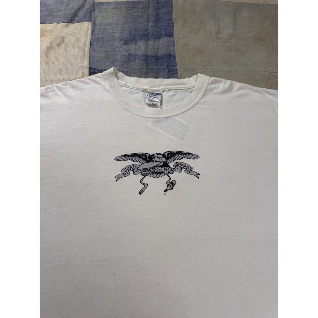 Vintage Conscience Skateboards Eagle Logo Graphic T Shirt XL White Skate USA