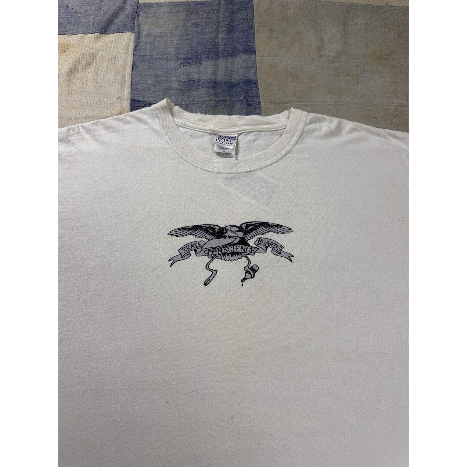 Vintage Conscience Skateboards Eagle Logo Graphic T Shirt XL White Skate USA