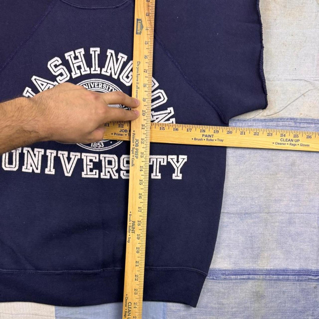 1960s Washington University Cutoff Sweatshirt Navy Flocked Print Collegiate | M