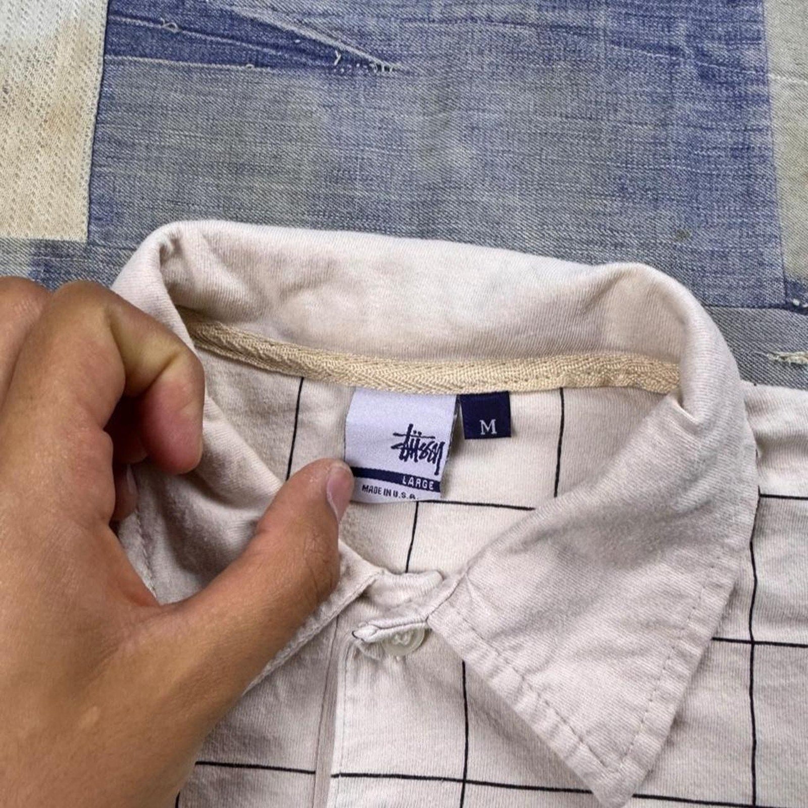 1990s Stüssy USA Made Windowpane Long Sleeve Polo | Women’s Medium