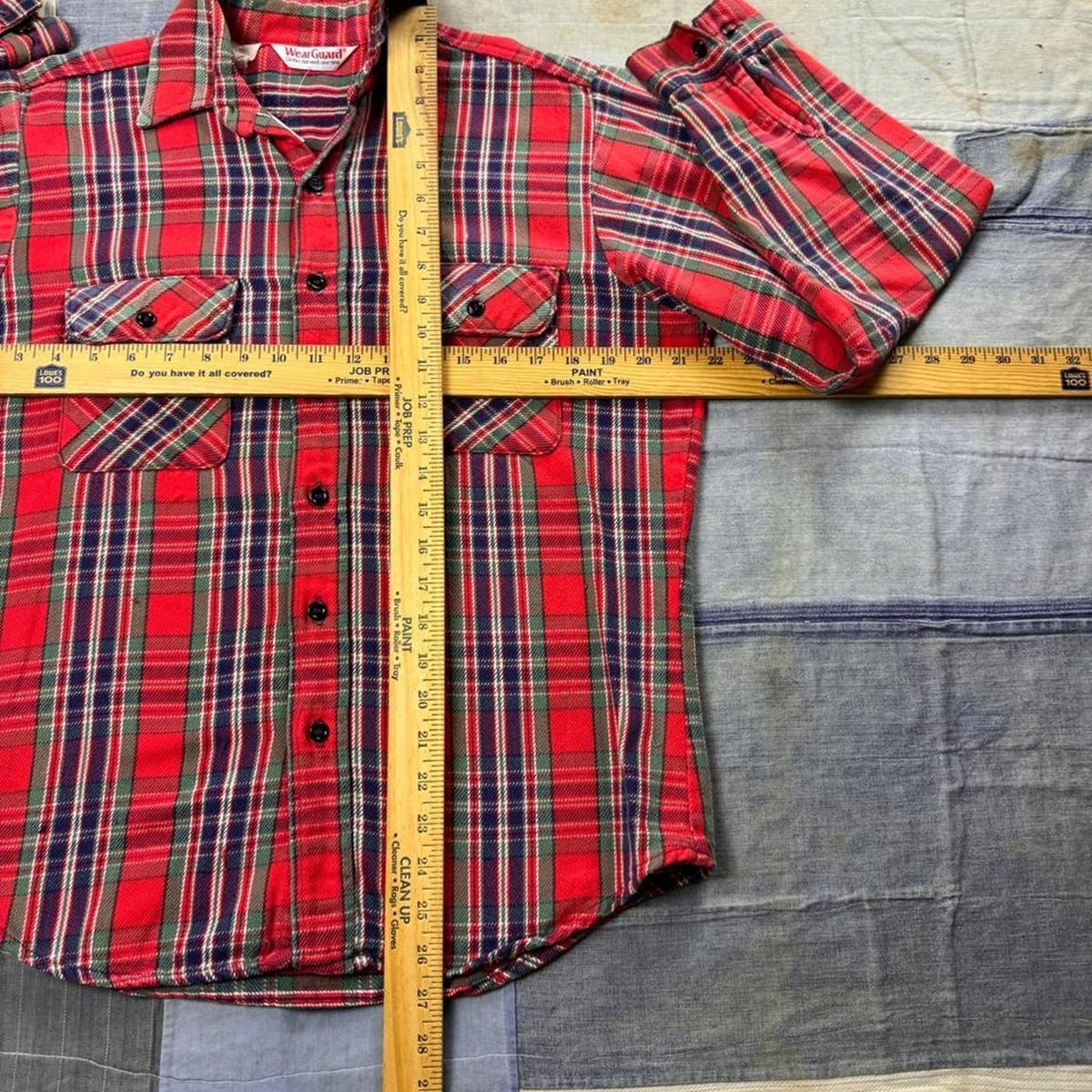 1970s WearGuard Red Tartan Plaid Heavy Flannel Shirt | Large