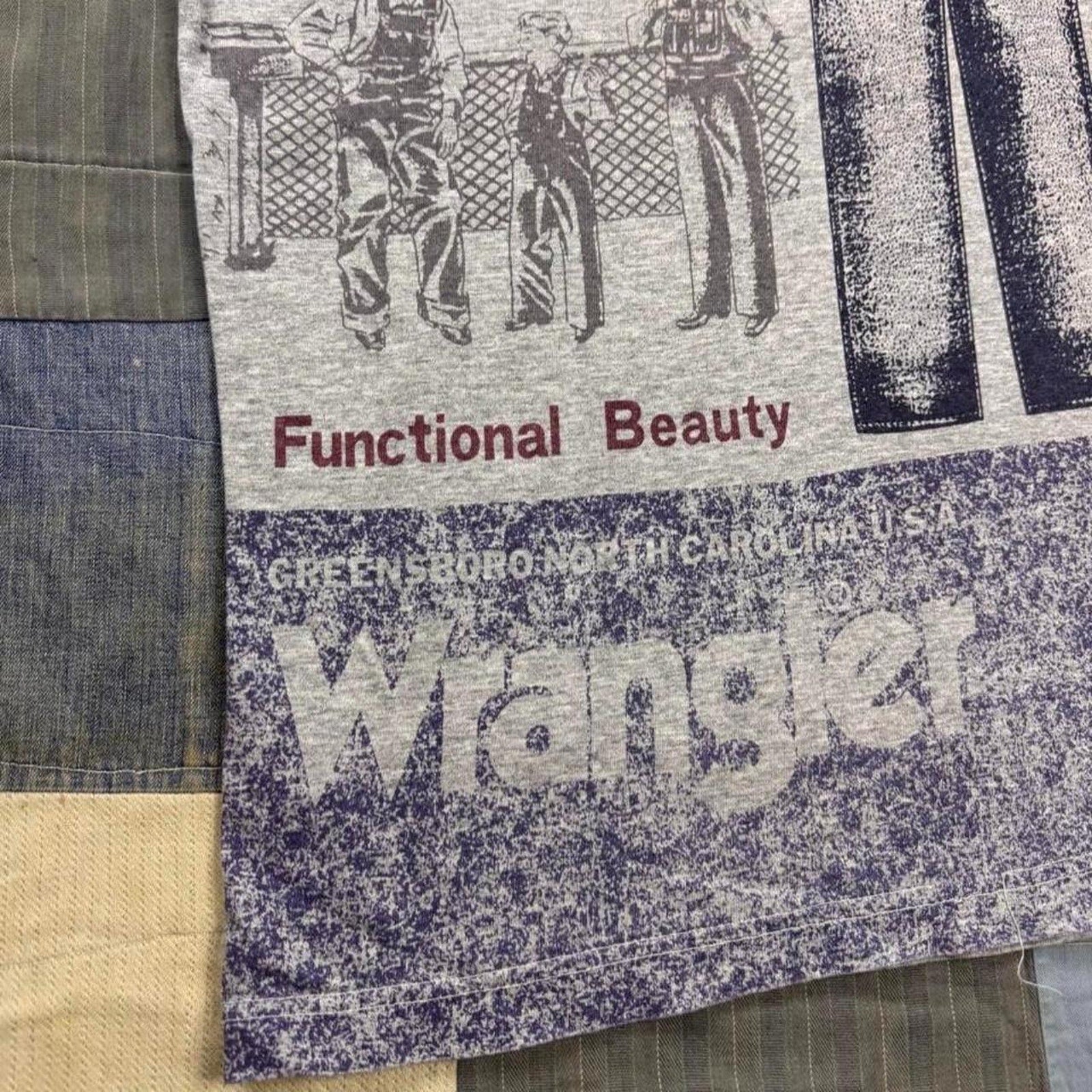 1990s Wrangler Overall Jeans All Over Print Tee | Large