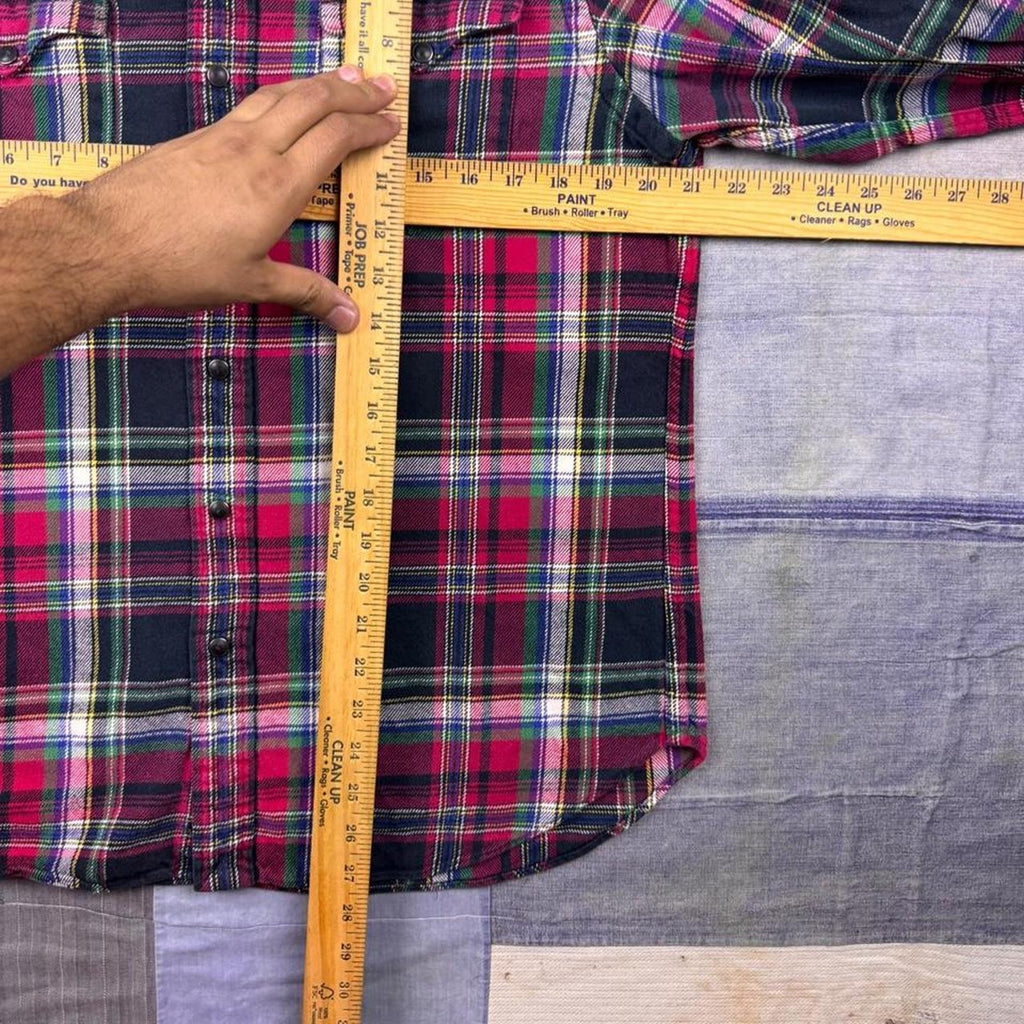 2000s Polo Ralph Lauren Tartan Plaid Flannel Western Shirt Suede Elbow Patches | Medium