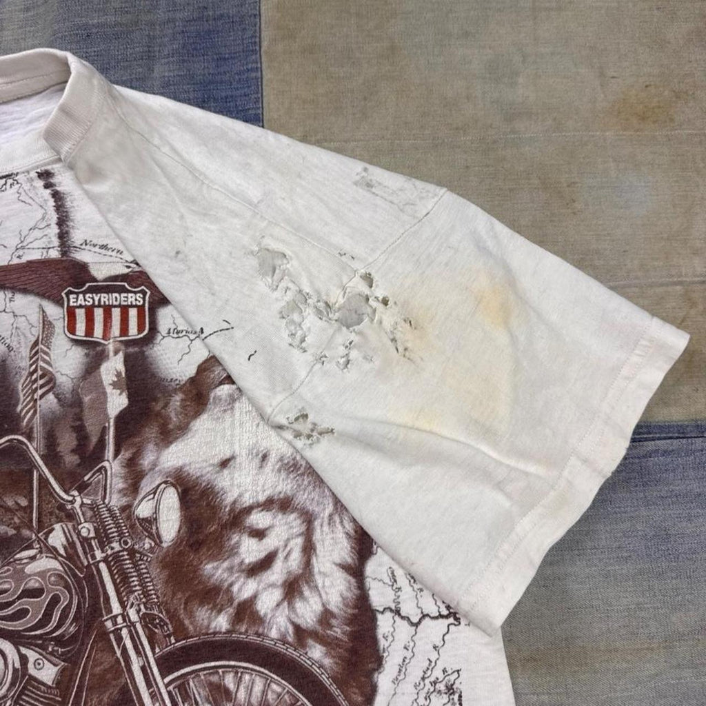 1990s Easyriders Magazine Wolf Motorcycle All Over Print Tee | Medium