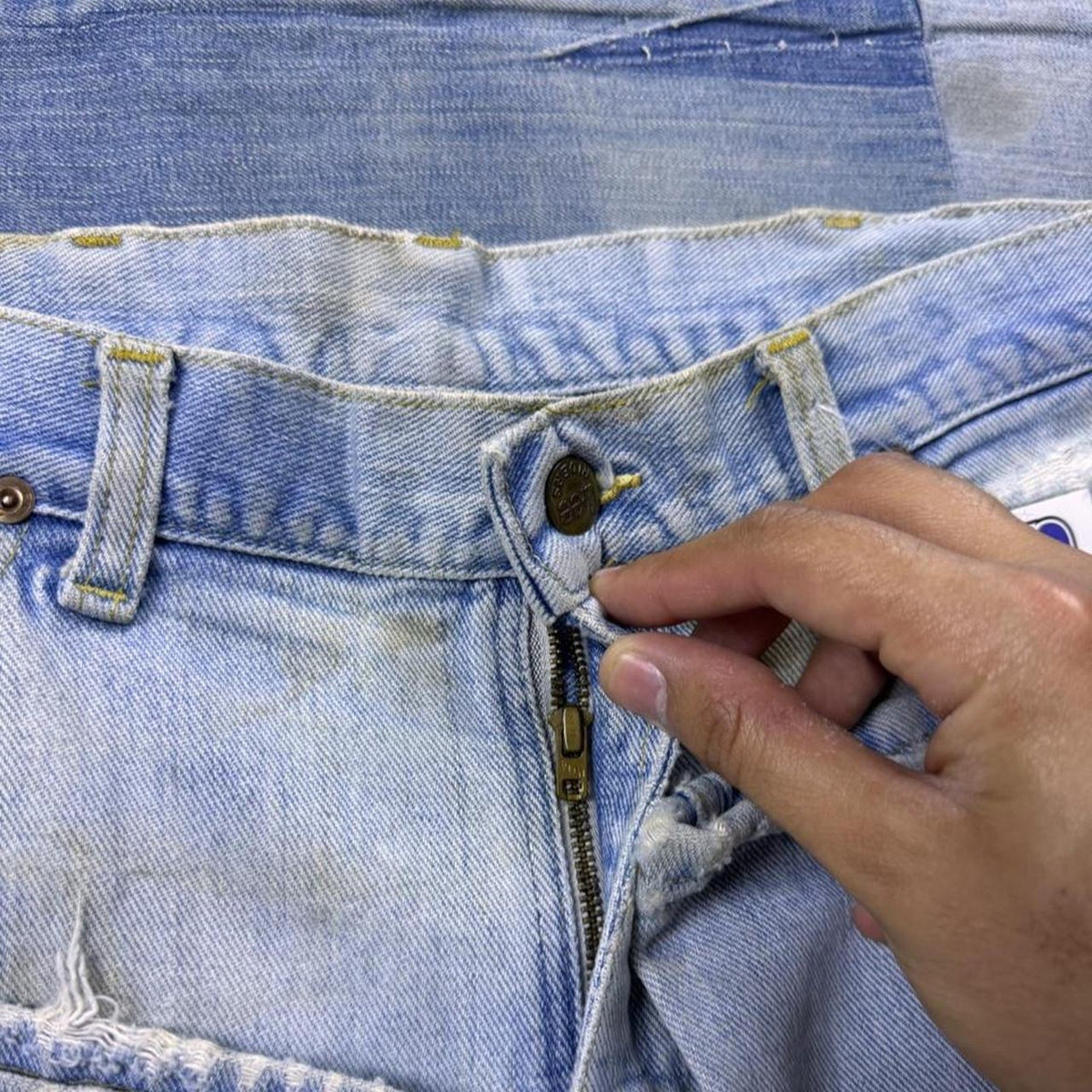 1970s Lee Custom Double-Knee Distressed Flare Jeans | 33x30.5