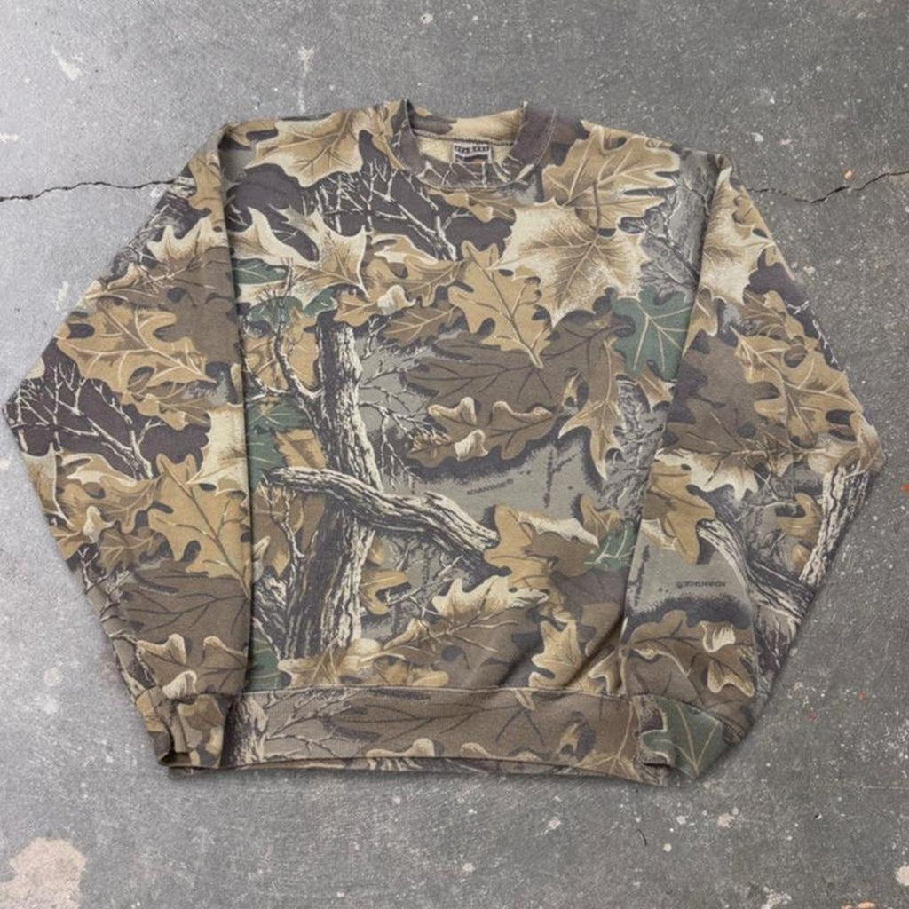1990s Jerzees Outdoors Advantage Camo Crewneck Sweatshirt | Medium