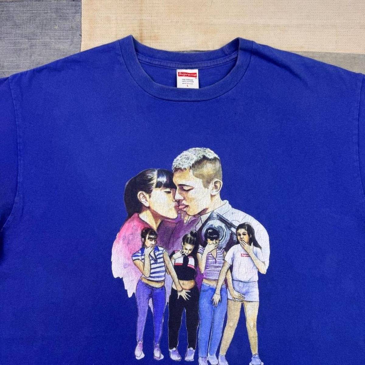 2017 Supreme Kiss Tee Royal Blue Cristina Llanos Graphic | Large