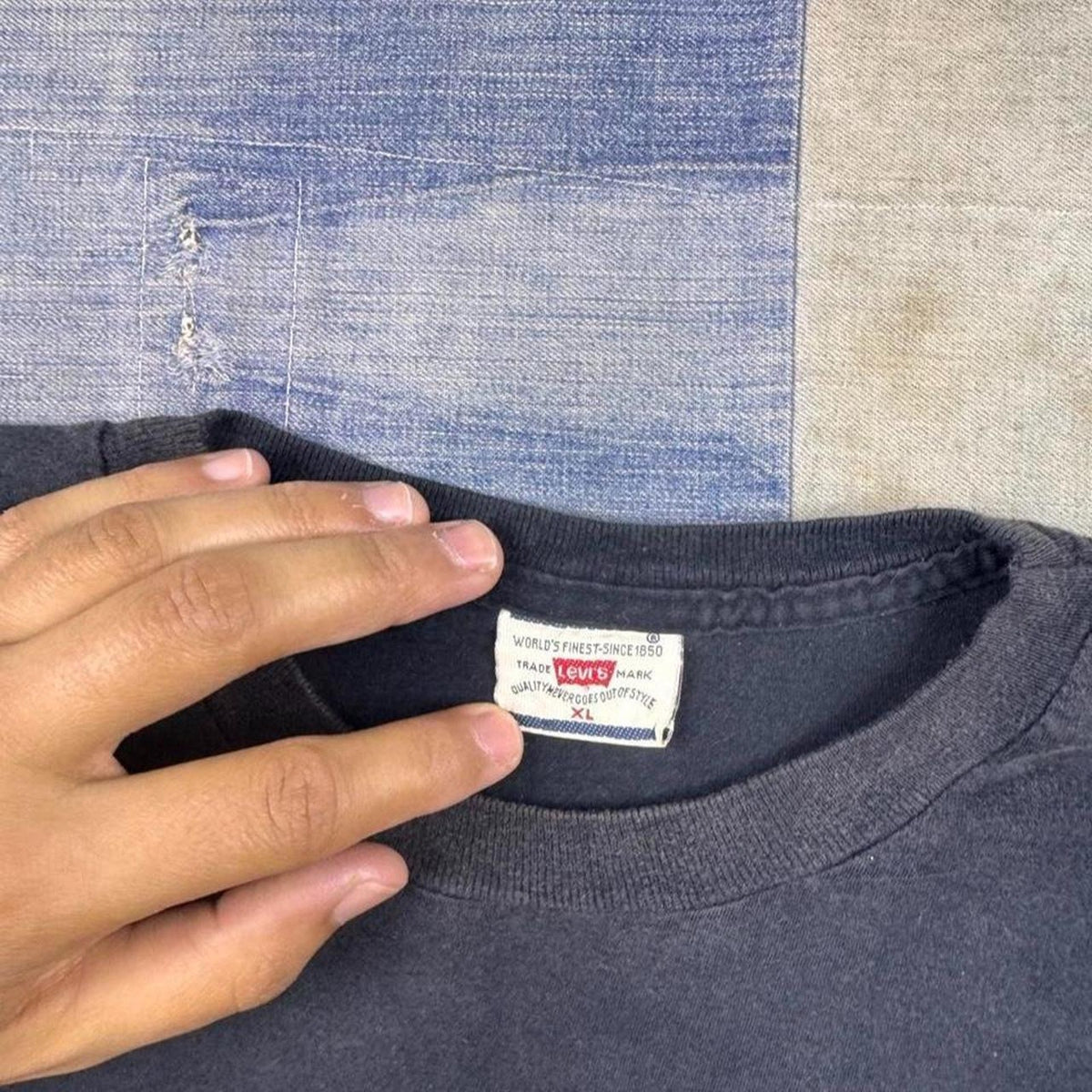 1990s Levi's We Keep Them Basic Faded Black Double Sided Graphic Tee | XL