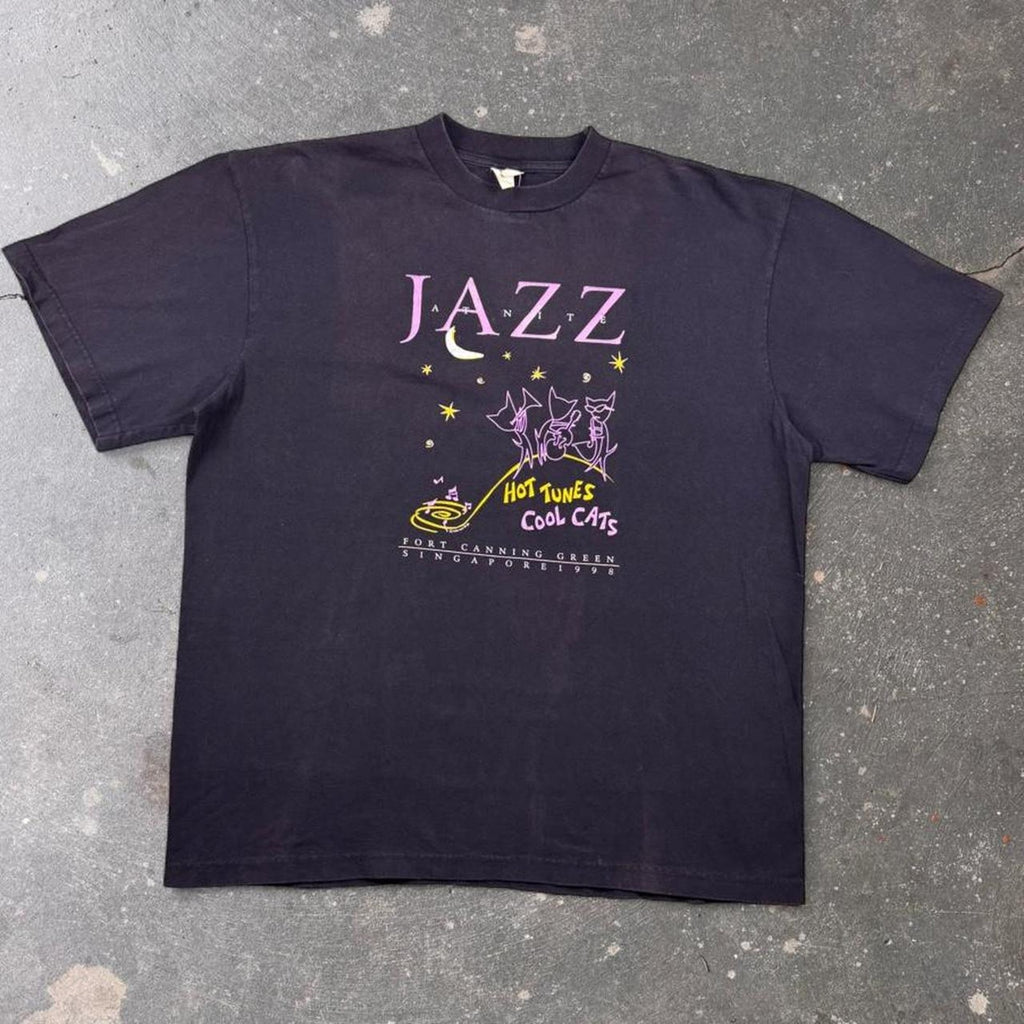 1998 Singapore Jazz Nite Hot Tunes Cool Cats Graphic Tee | XL–XXL
