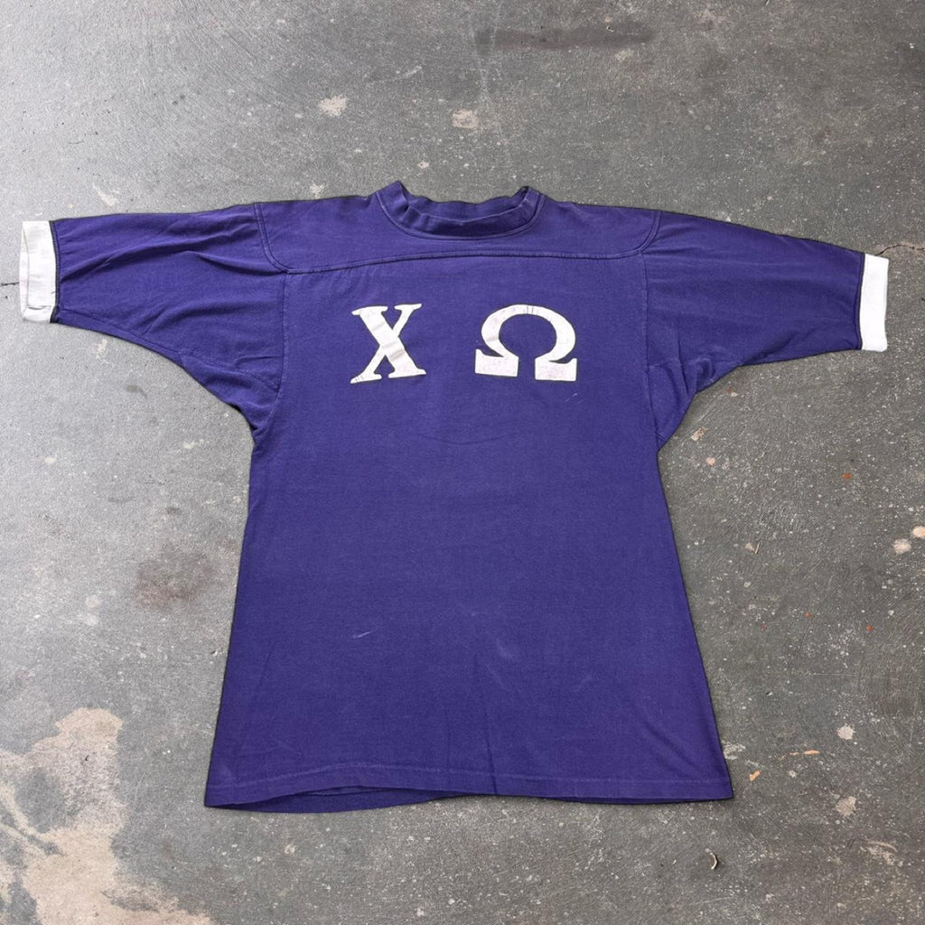 1970s Omega Psi Phi Purple & White Letterman Tee | Medium