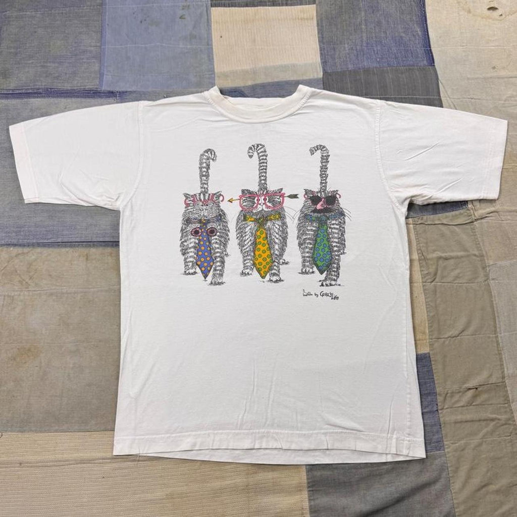 1990s Crazy Shirts Crazy Life Three Cats Double-Sided Tee | Small