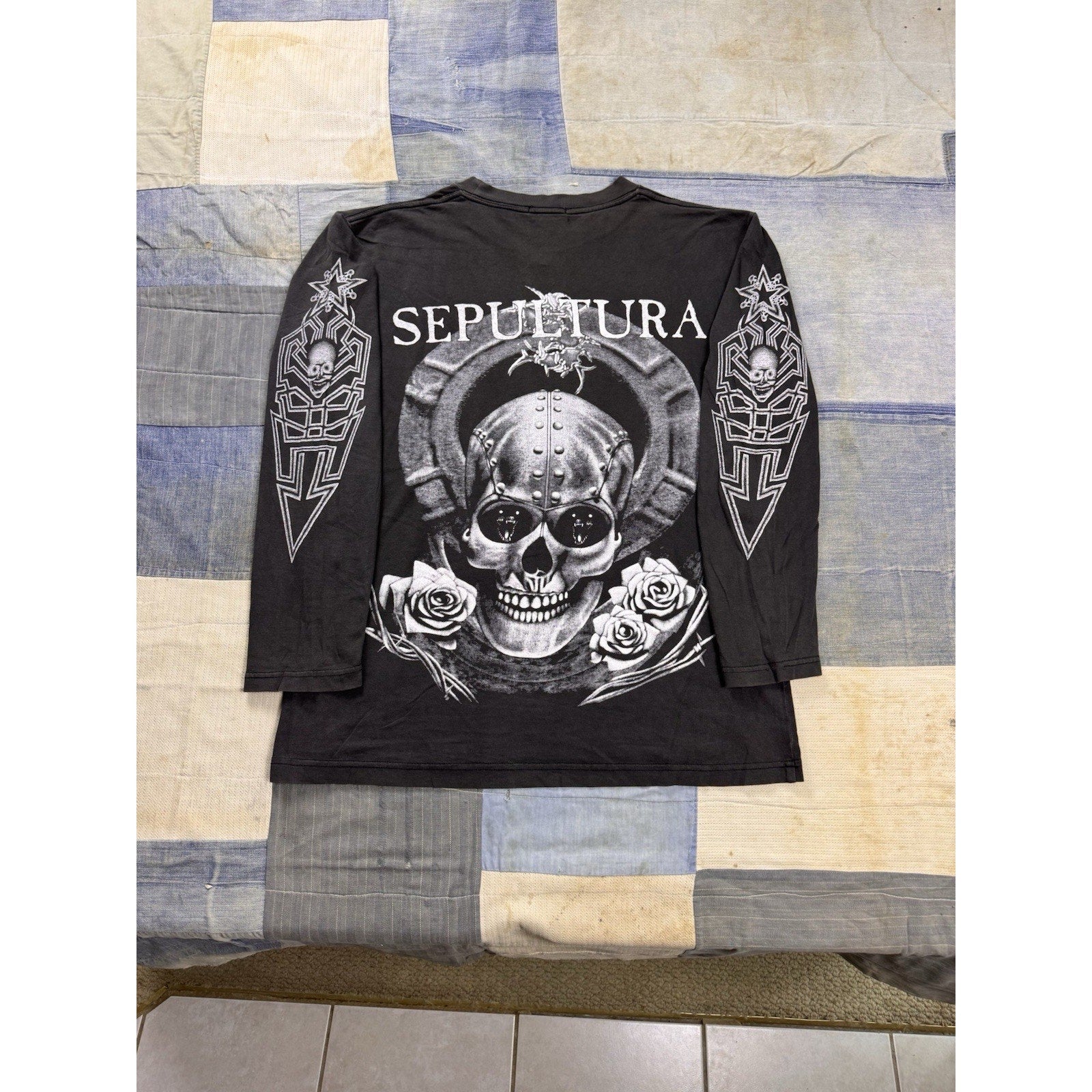 Vintage Sepultura Long Sleeve Band T Shirt Black Skull Graphic Metal Size XL