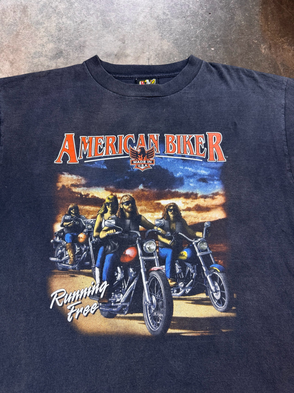 1990s American Biker 3D Emblem Black Shirt | XL