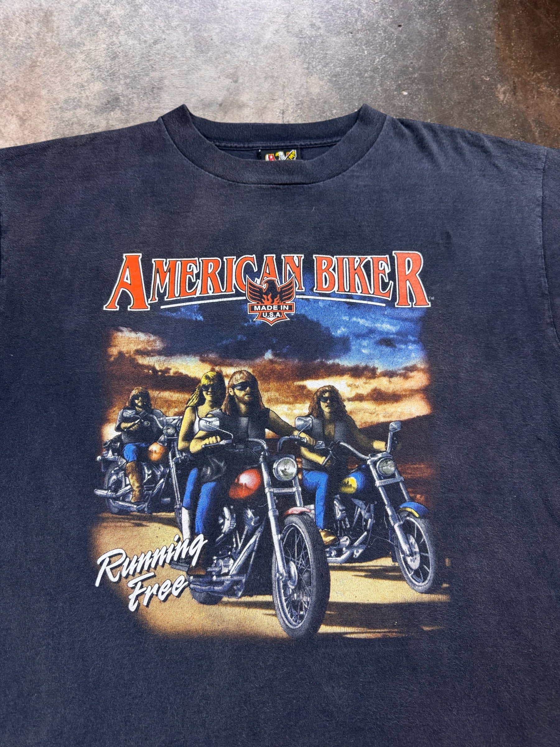 1990s American Biker 3D Emblem Black Shirt | XL