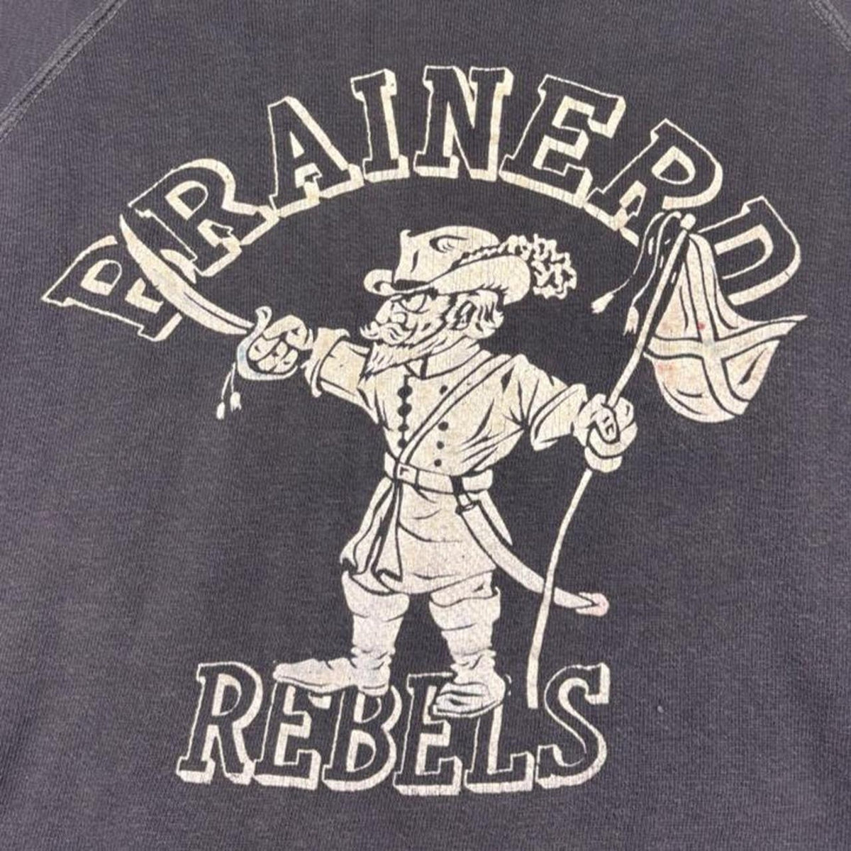 1950s Black Flocked Rebels Confederate Flag Raglan Crewneck Sweatshirt | 21.5x25.5