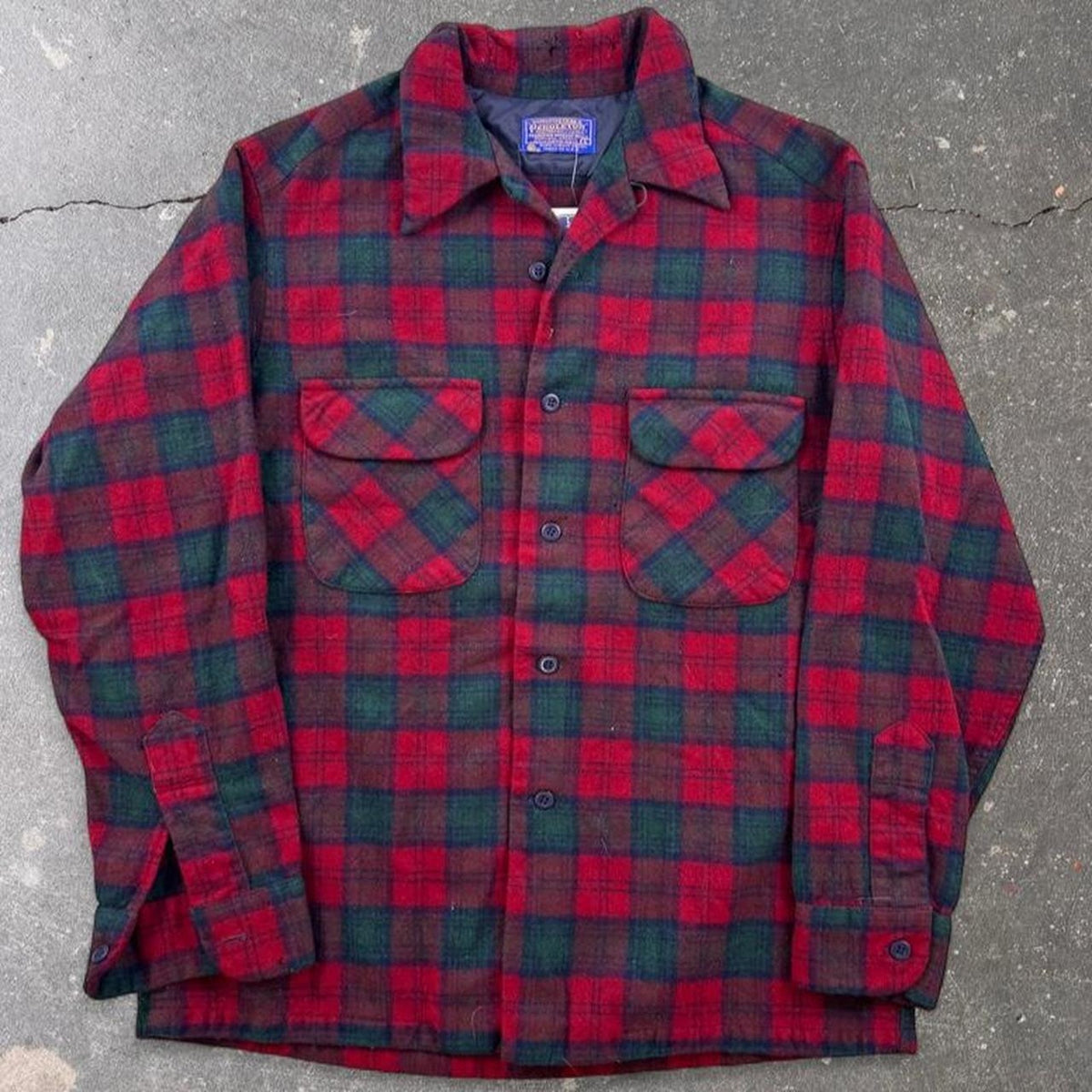 1970s Pendleton Plaid Loop Collar Wool Shirt | Large