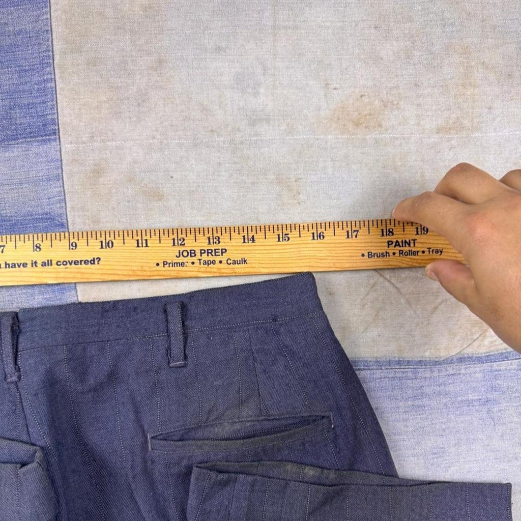 1940s Navy Blue Pinstripe Wool Button Fly Trousers | 32 x 29
