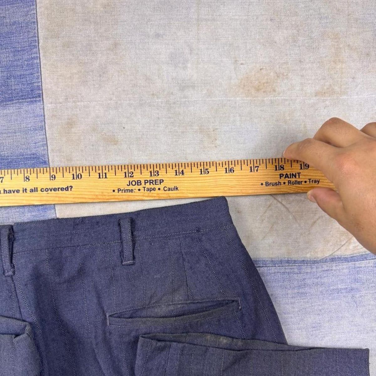 1940s Navy Blue Pinstripe Wool Button Fly Trousers | 32 x 29